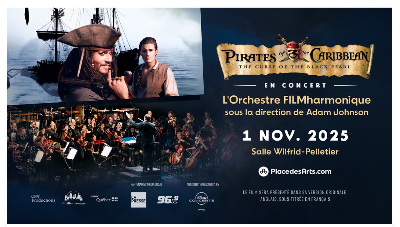 Jack Sparrow et Will Turner dans Pirates des Caraïbes – La Malédiction du Black Pearl, avec l’Orchestre FILMharmonique en concert à Montréal.