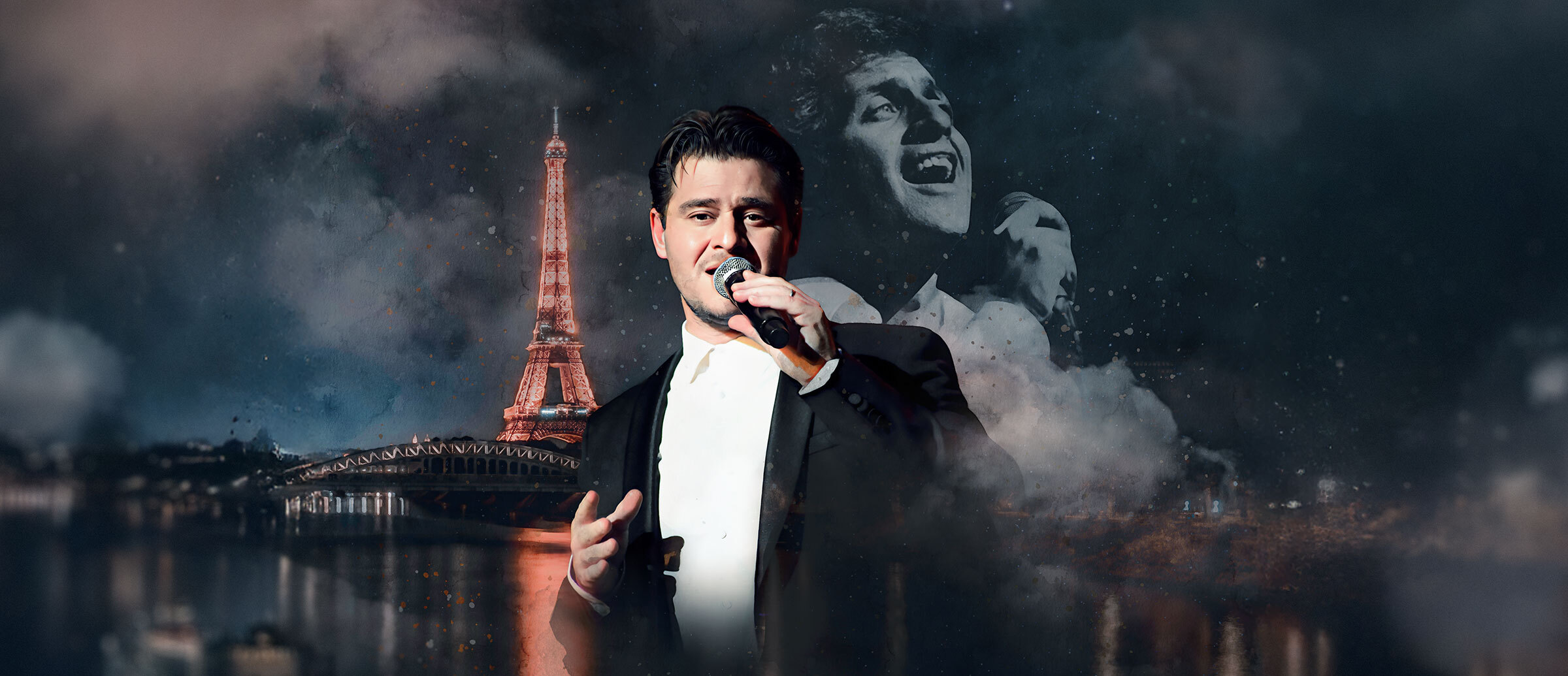 Julien Dassin sur scène au Théâtre Maisonneuve lors du spectacle hommage à Joe Dassin