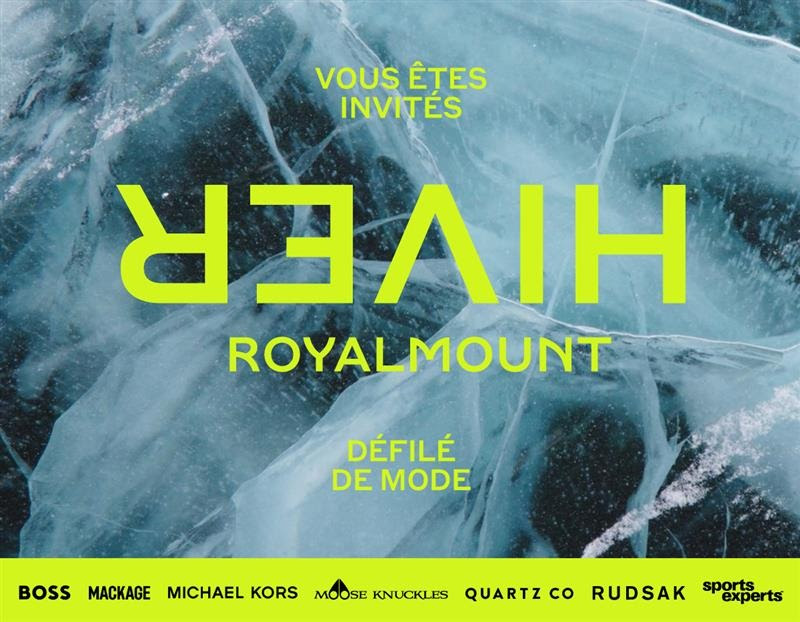 Défilé de mode Royalmount 2025 – soirée hivernale sous les étoiles au Parc Urbain avec Milk & Bone en prestation.