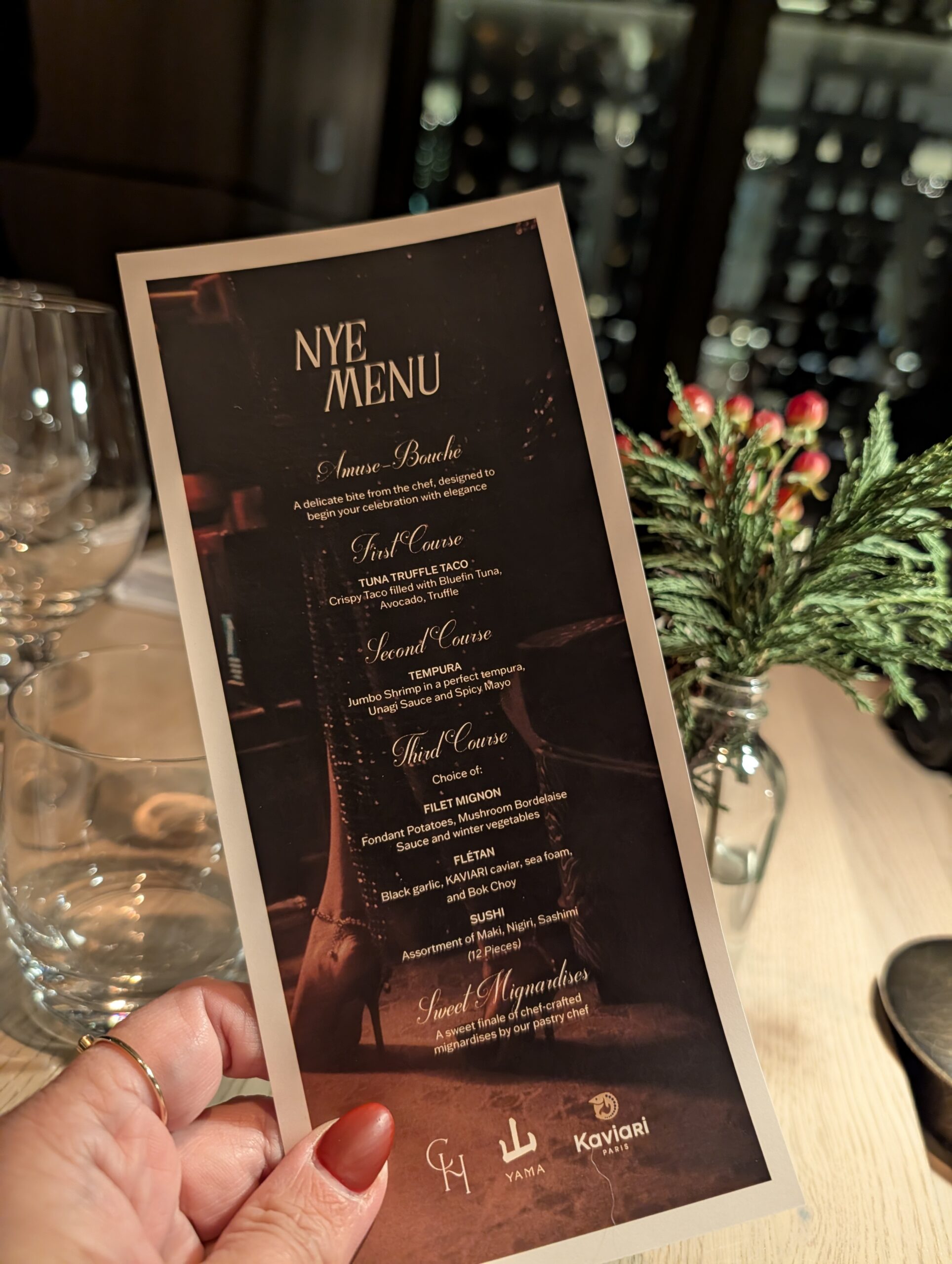 Menu du réveillon du Jour de l’An 2025 au restaurant Yama à Montréal