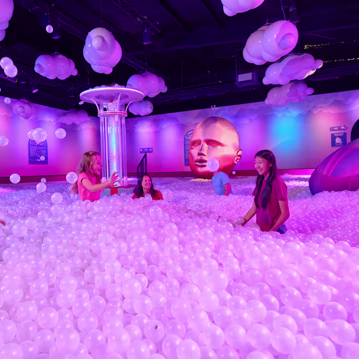 Aperçu coloré et lumineux des salles immersives de l'exposition Bubble Planet Experience.