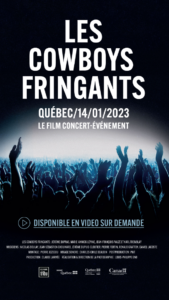 Concert des Cowboys Fringants sur scène au Centre Vidéotron, devant une foule rassemblée, lors de la tournée Les Antipodes en 2023.