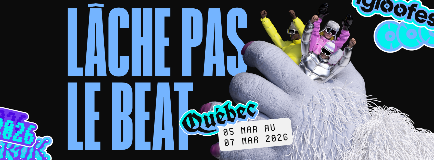 Foule habillée chaudement qui danse devant la scène illuminée de l'Igloofest Québec en plein hiver