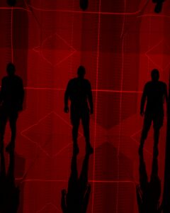 ombre d'hommes sur un fond rouge dans Dracula Un nouveau règne du mal