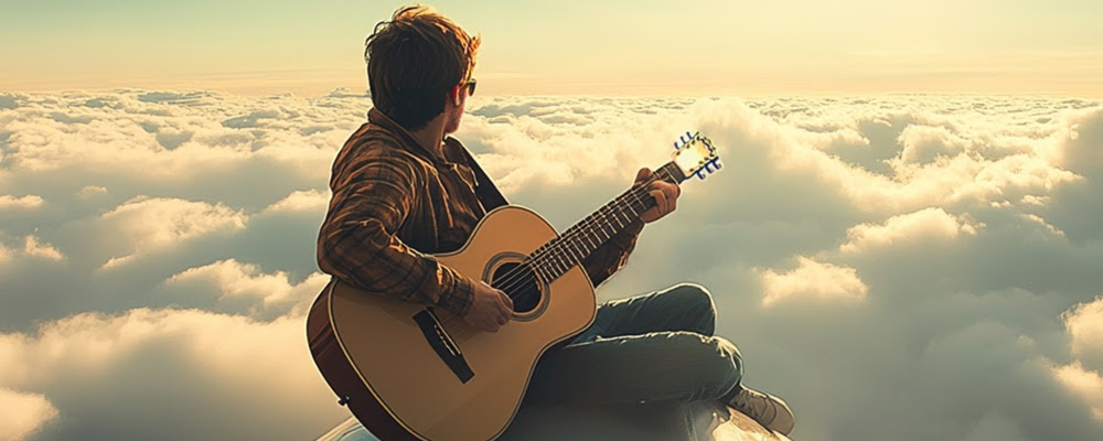 L'auteur-compositeur-interprète Guillaume Bourbonnais avec sa guitare.