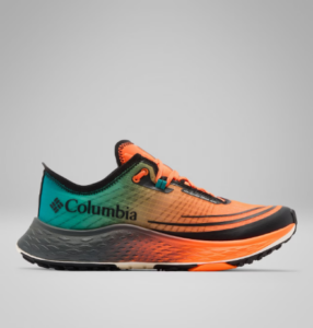 Une paire de souliers de course pour homme Konos Speed Trail ATR de Columbia de couleur Neon Sunrise