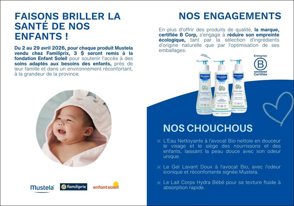 Mustela X fondation enfant soleil chez Familiprix