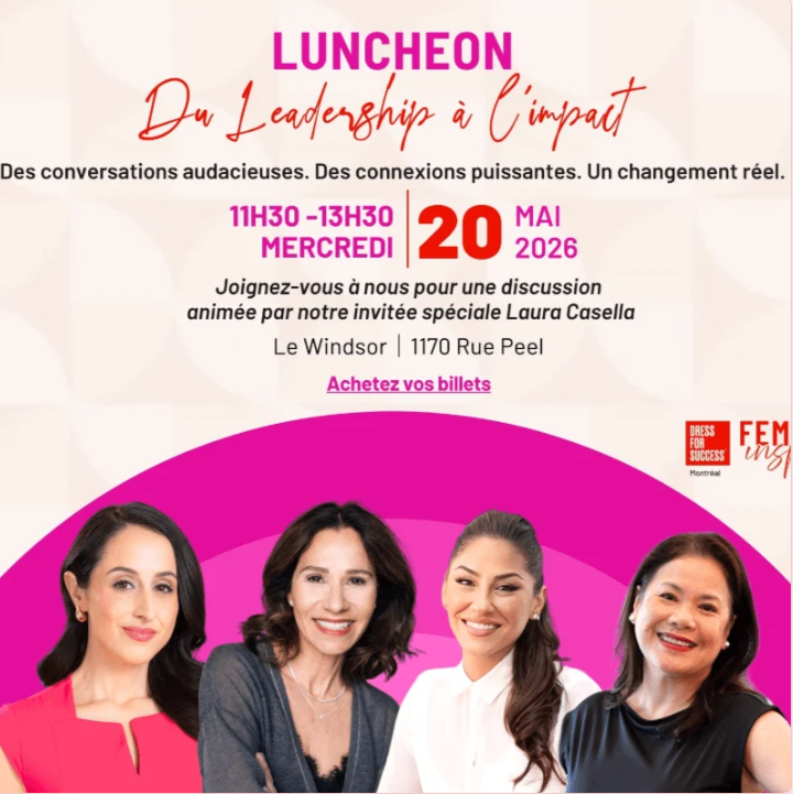 Panel de femmes inspirantes et souriantes lors d'un événement de réseautage au Windsor pour Dress for Success Montréal. - Luncheon Du Leadership à l'impact