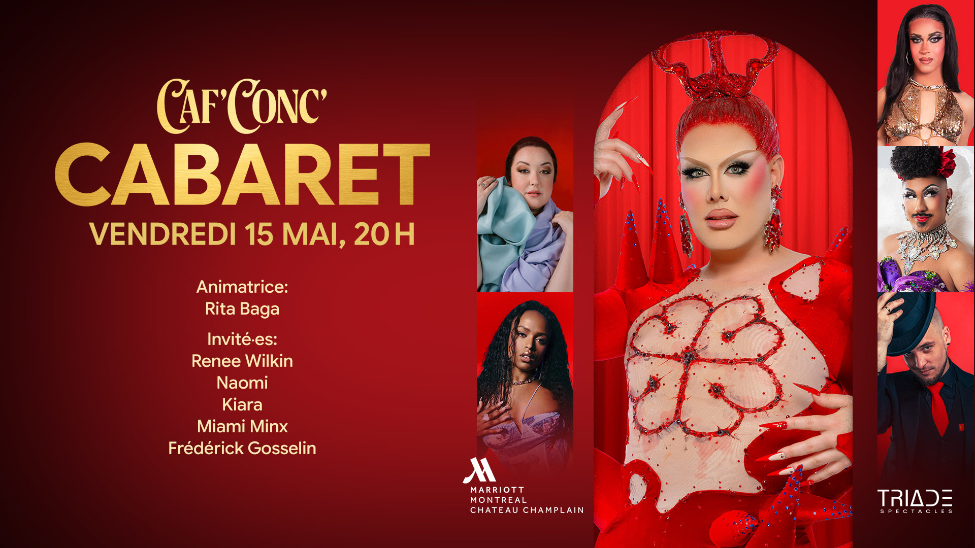 Rita Baga sur la scène du mythique Cabaret Caf'Conc' lors de sa réouverture au Marriott Montréal Château Champlain.