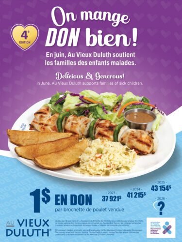 Au Vieux Duluth: On mange DON bien pour les enfants malades!