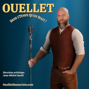 L'humoriste Ouellet sur scène lors de son spectacle Dans l'temps qu'on riait.