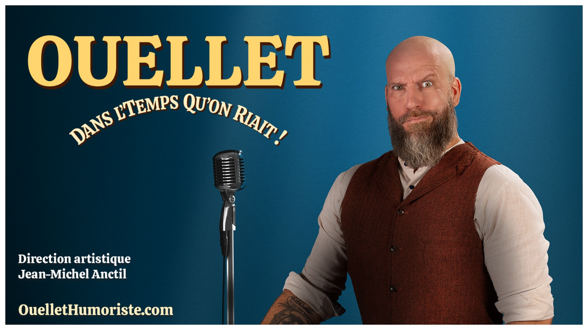 L'humoriste Ouellet sur scène lors de son spectacle Dans l'temps qu'on riait.