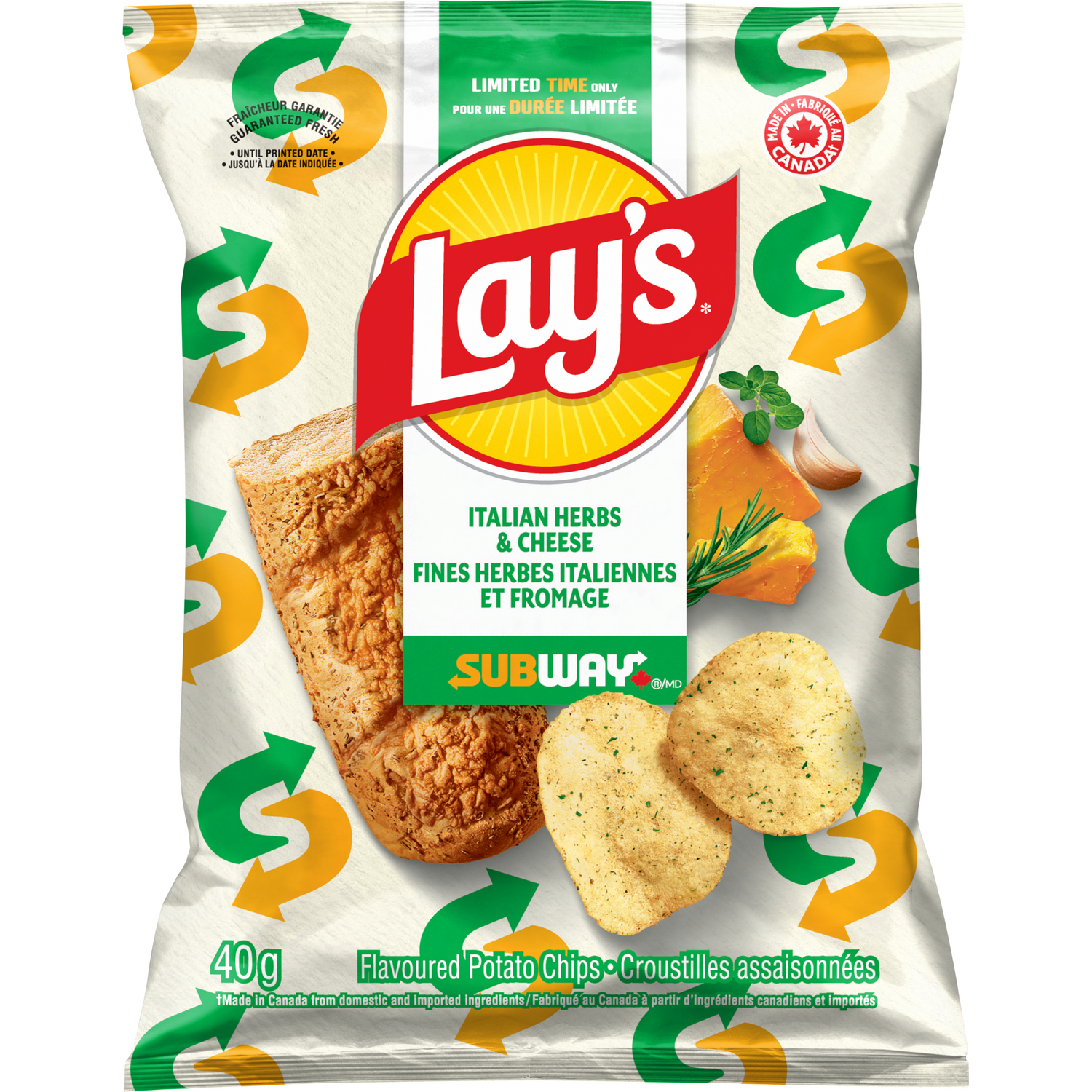 Un sac de croustilles Lay's à saveur de fines herbes italiennes et fromage Subway