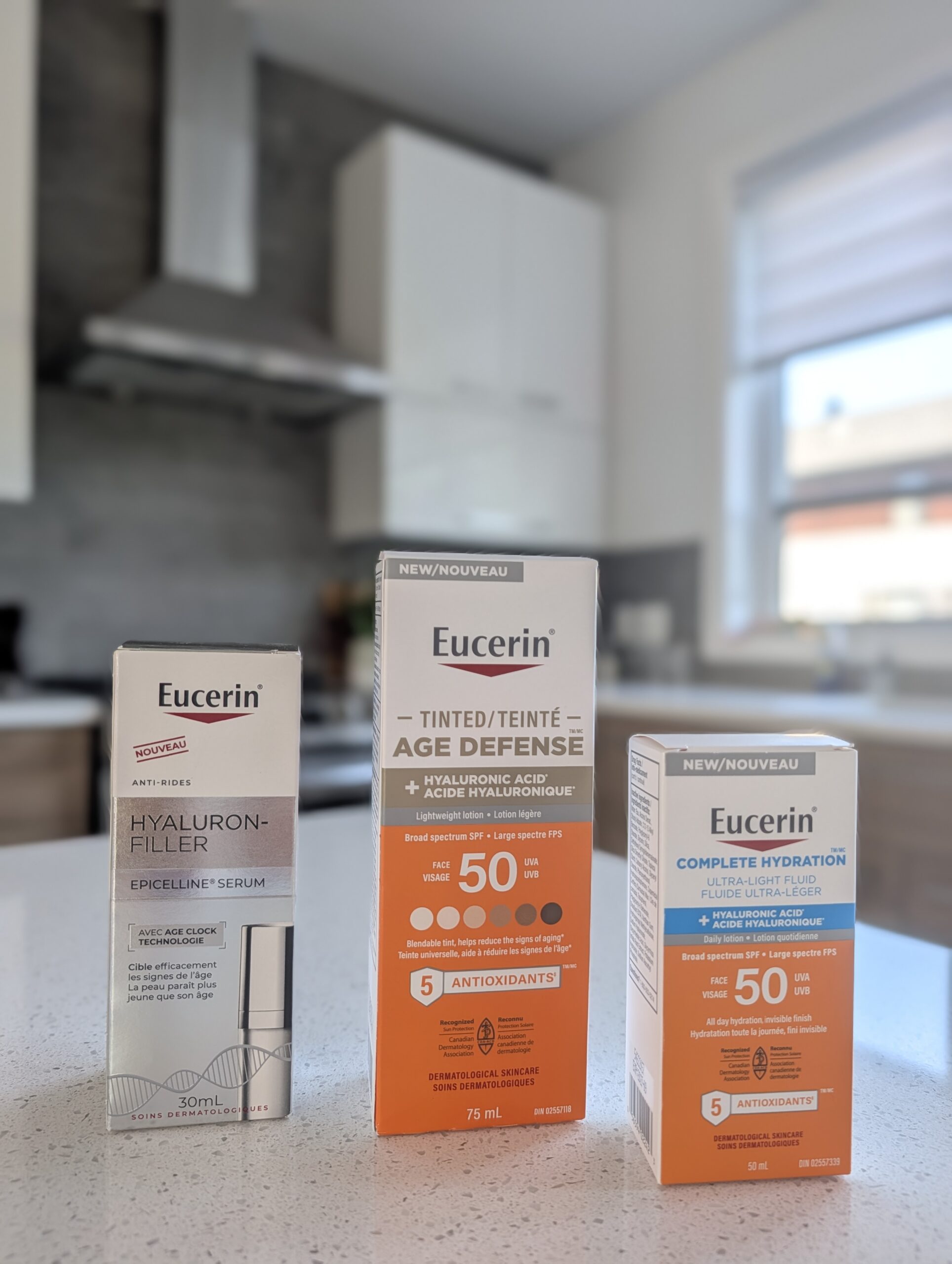 les nouveaux fluides solaires FPS 50 (teinté et ultra-léger) et le sérum épigénétique d'Eucerin