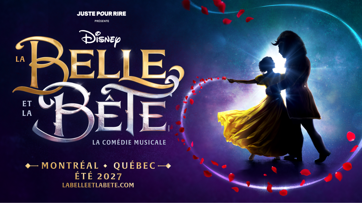 Affiche promotionnelle de la comédie musicale La Belle et la Bête présentée par Juste pour rire