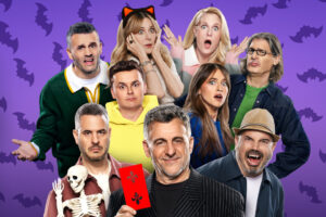 Affiche officielle de l'émission LOL : Qui rira le dernier ? Spécial Halloween sur Prime Video avec Patrick Huard et les artistes invités.